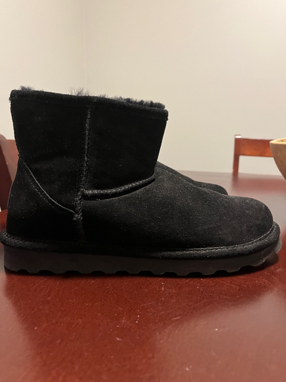 BearPaw Black Suede Short Shearling Ankle Boots
